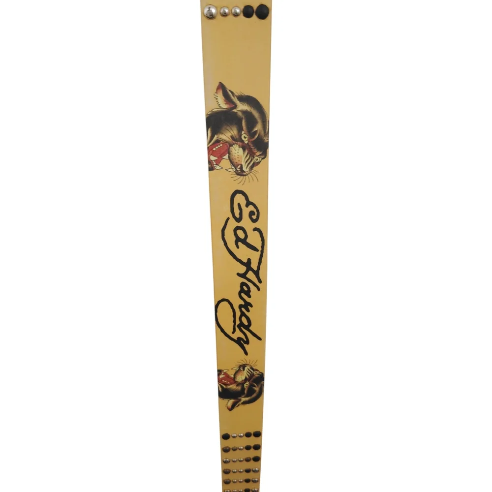 Ed Hardy Yellow Leather Belt‎ with Tattoo Design Sz 36 NWT